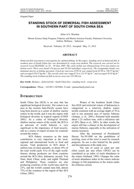 Standing Stock of Demersal Fish Assessment in Southern Part of South China Sea