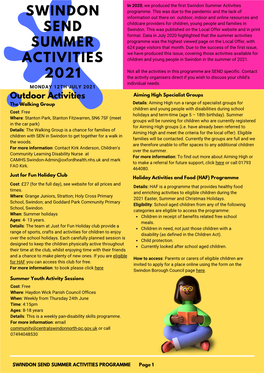 Swindon SEND Summer Activities Programme 2021