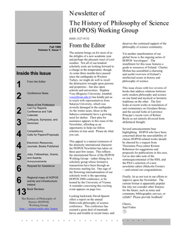 Newsletter of the History of Philosophy of Science (HOPOS) Working Group