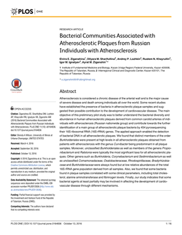 Bacterial Communities Associated with Atherosclerotic Plaques from Russian Individuals with Atherosclerosis