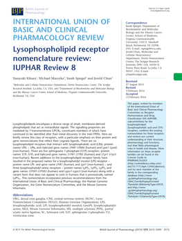 Lysophospholipid Receptor Nomenclature Review