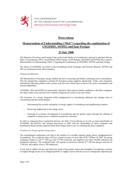 Press Release Memorandum of Understanding (“Mou”) Regarding