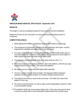 AMATEUR MIXED MARTIAL ARTS RULES - September 2014