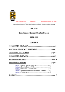 MS 4706 Douglas and Doreen Belcher Papers 1954-1999