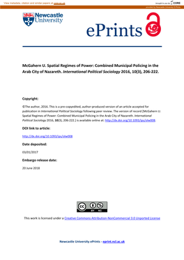 Combined Municipal Policing in the Arab City of Nazareth. International Political Sociology 2016, 10(3), 206-222