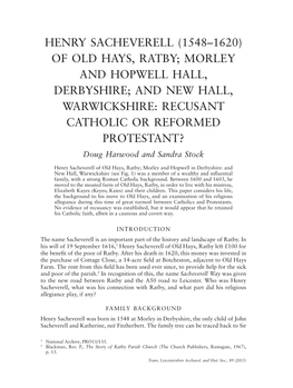 Henry Sacheverell (1548–1620) of Old Hays, Ratby