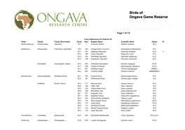 Ongava Birds Checklist