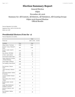 2016 Official Election Results