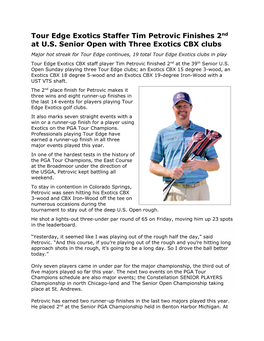 Tour Edge Exotics Staffer Tim Petrovic Finishes 2Nd at U.S. Senior Open