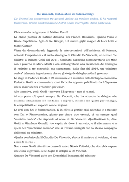 De Vincenti, L'intoccabile Di Palazzo Chigi De Vincenti Ha Attraversato Tre Governi