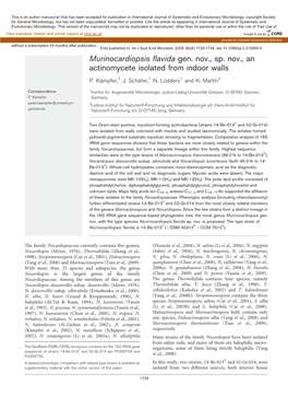 Murinocardiopsis Flavida Gen. Nov., Sp. Nov., an Actinomycete Isolated from Indoor Walls