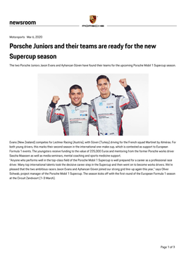 Porsche Juniors and Their Teams Are Ready for the New Supercup Season, Press Release, 03/06/2020, Porsche AG