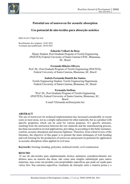 Potential Use of Nonwoven for Acoustic Absorption Uso Potencial De Não