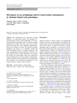 Divergence in an Archipelago and Its Conservation Consequences in Aleutian Island Rock Ptarmigan