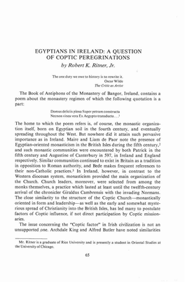 EGYPTIANS in IRELAND: a QUESTION of COPTIC PEREGRINATIONS by Robert K