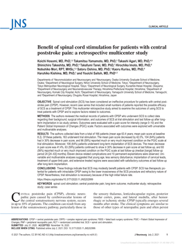 Benefit of Spinal Cord Stimulation for Patients with Central Poststroke Pain