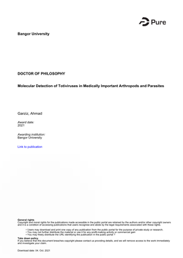 Bangor University DOCTOR of PHILOSOPHY Molecular Detection of Totiviruses in Medically Important Arthropods and Parasites Garziz