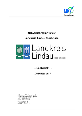 Nahverkehrsplan Für Den Landkreis Lindau (Bodensee) – Endbericht –