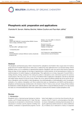 Phosphonic Acid: Preparation and Applications