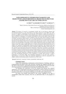 Using Pedological Information to Define Land Productivity and Environmental Protection in Mountain and Pre-Mountain Area of Timis County