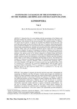 Systematic Catalogue of the Entomofauna of the Madeira Archipelago and Selvagens Islands