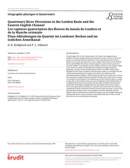 Quaternary River Diversions in the London Basin and the Eastern