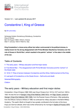 Constantine I, King of Greece | International Encyclopedia of the First World War (WW1)
