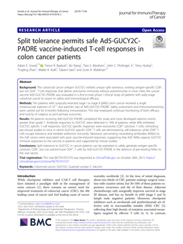 Split Tolerance Permits Safe Ad5-GUCY2C-PADRE Vaccine-Induced T-Cell Responses in Colon Cancer Patients