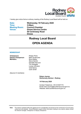 Agenda of Rodney Local Board