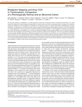 ARTICLE Breakpoint Mapping and Array CGH in Translocations: Comparison of a Phenotypically Normal and an Abnormal Cohort