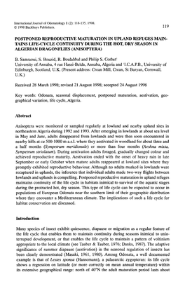 Postponed Reproductive Maturation in Upland Refuges Main- Tains Life-Cycle Continuity During the Hot, Dry Season in Algerian