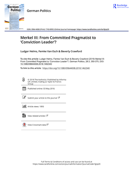 Merkel III: from Committed Pragmatist to ‘Conviction Leader’?