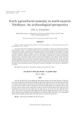 Early Agricultural Economy in North-Eastern Vindhyas: an Archaeological Perspective