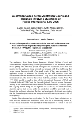 Australian Cases Before Australian Courts and Tribunals Involving Questions of Public International Law 2006