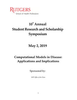 10 Annual Student Research and Scholarship Symposium May 2, 2019