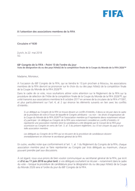 A I'attention Des Associations Membres De La FIFA Circulaire N01630