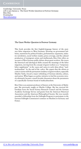 The Guest Worker Question in Postwar Germany Rita Chin Frontmatter More Information