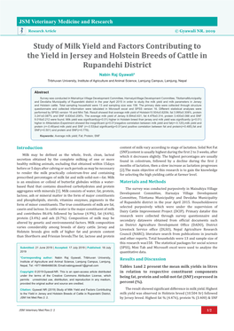 Study of Milk Yield and Factors Contributing to the Yield in Jersey