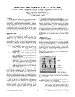 Integrated Mems Switch Technology on Soi-Cmos J