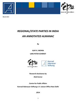 Regional/State Parties in India an Annotated Almanac