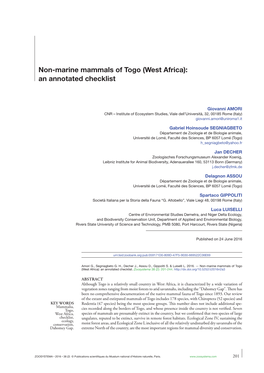 Non-Marine Mammals of Togo (West Africa): an Annotated Checklist