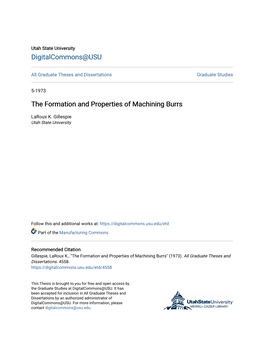 The Formation and Properties of Machining Burrs