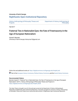 Fraternal Ties in Nationalist Eyes: the Fate of Freemasonry in the Age of European Nationalism
