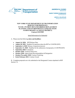 New York State Department of Transportation Request for Proposals Nys Rt