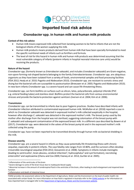 Cronobacter Spp. in Human Milk and Human Milk Products