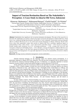 Impact of Tourism Destination Based on the Stakeholder's Perception