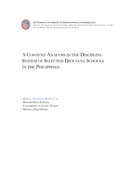 A Content Analysis in the Discipline System of Selected Diocesan Schools in the Philippines