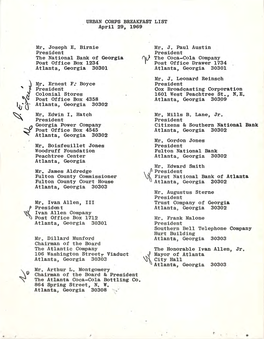 URBAN CORPS BREAKFAST LIST Mr. Joseph E. Birnie President the National Bank of Georgia Post Office Box 1234 Atlanta, Georgia