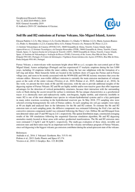 Soil He and H2 Emissions at Furnas Volcano, São Miguel Island, Azores