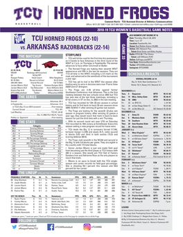 Tcuhorned Frogs (22-10) Vs. Arkansas Razorbacks (22-14)